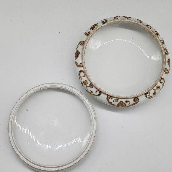 Antique Victorian Porcelain Trinket Box With Gold Gilt & Floral Design - Picture 3 of 12